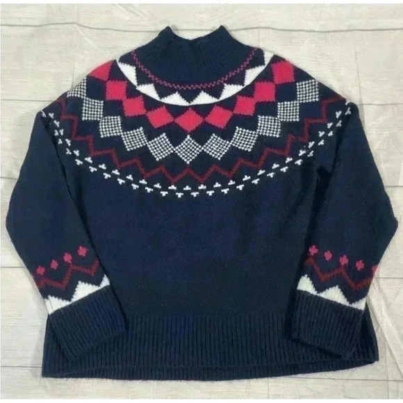 Vince Camuto Fair Isle Mock Neck Sweater Woman’s Size XS Navy Blue Knit pullover - Picture 15 of 16